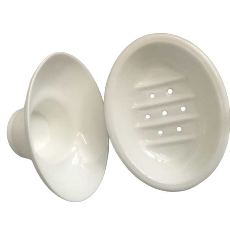 Wall-mounted soap dish in porcelain holder