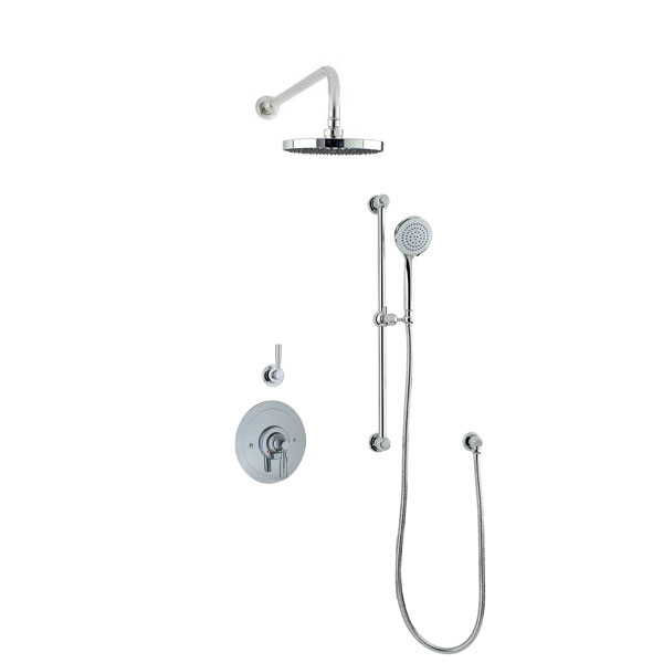 Langbourn shower layout - wall arm, rose, handshower on rail & mixer