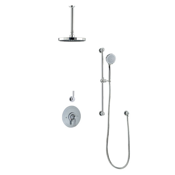 Langbourn shower layout - ceiling arm, rose, handshower on rail & mixer