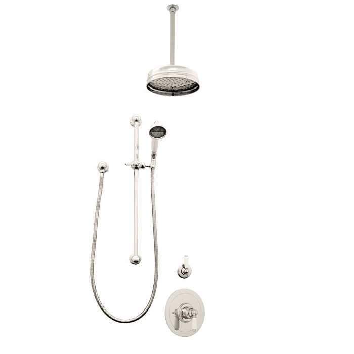 Traditional shower layout - ceiling arm, rose, handshower on rail & mixer