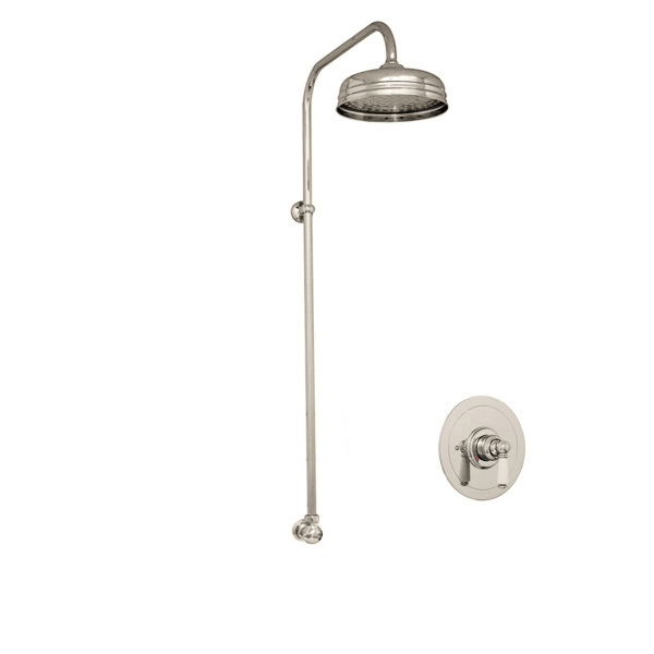 Traditional shower layout - exposed pipe, rose & mixer