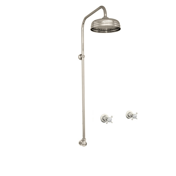Traditional shower layout - exposed pipe, rose & xheads