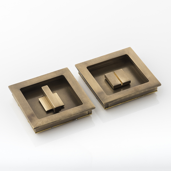 Cube solid brass recessed pull with privacy turn/release