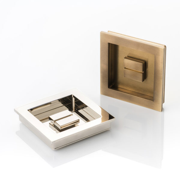 Cube solid brass recessed pull with privacy turn/release