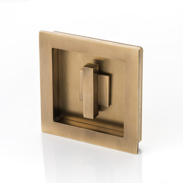 Cube solid brass recessed pull with privacy turn/release