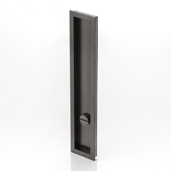 Rectangular solid brass recessed pull with privacy turn/release