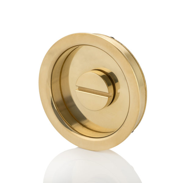 Round solid brass recessed pull with privacy turn/release