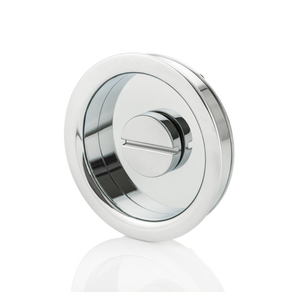 Round solid brass recessed pull with privacy turn/release