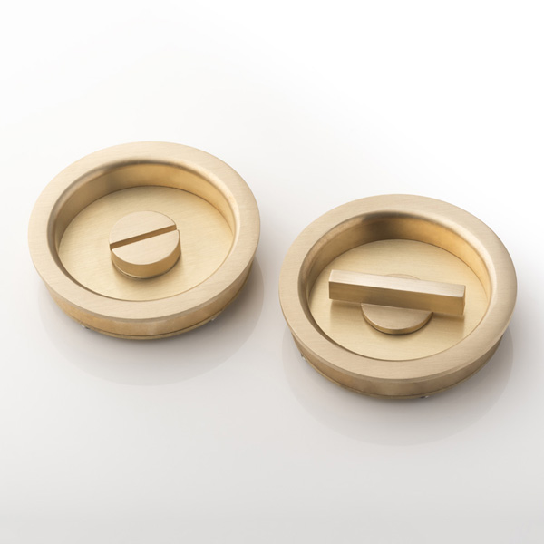 Round solid brass recessed pull with privacy turn/release