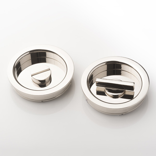 Round solid brass recessed pull with privacy turn/release