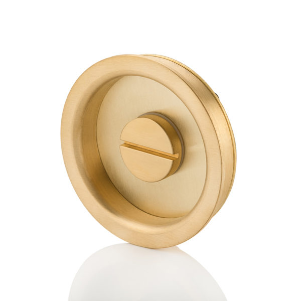 Round solid brass recessed pull with privacy turn/release