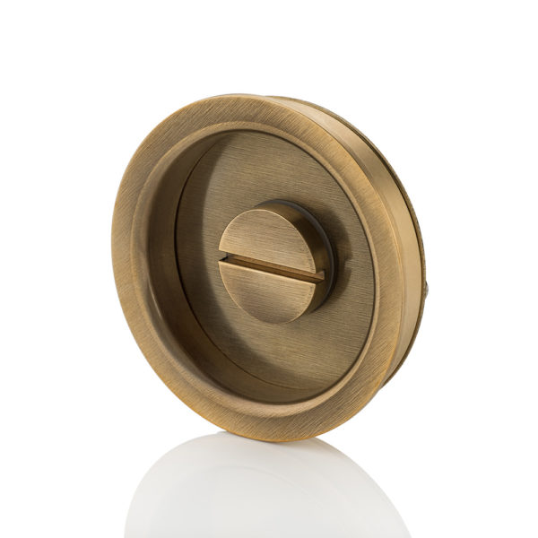 Round solid brass recessed pull with privacy turn/release