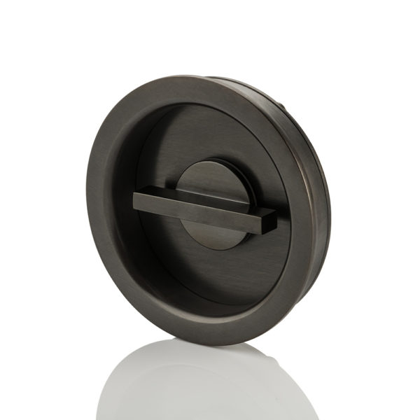 Round solid brass recessed pull with privacy turn/release