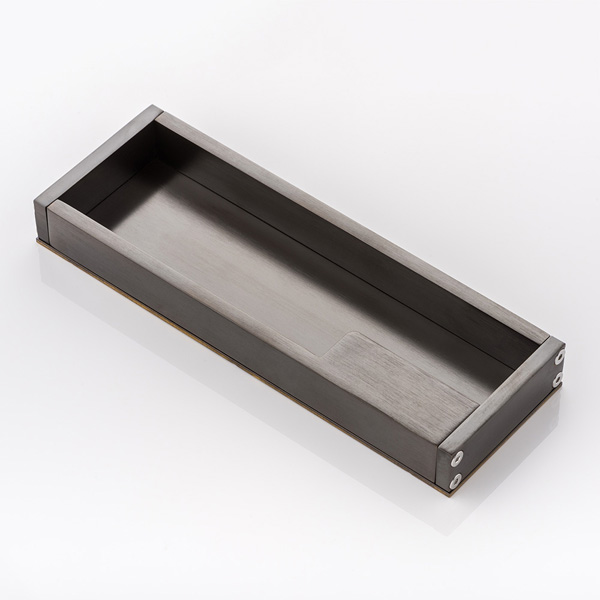 Rectangular solid brass recessed pull, small grip