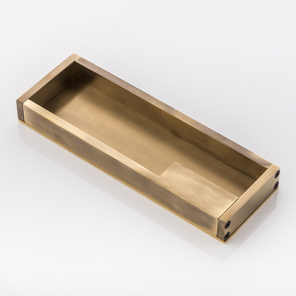 Rectangular solid brass recessed pull, small grip