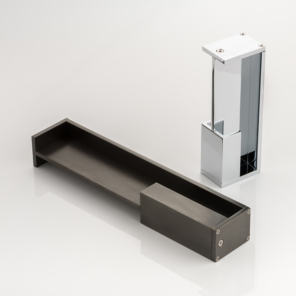 Rectangular solid brass recessed pull with end pull