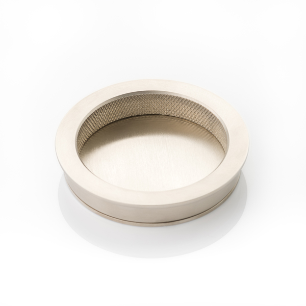 Round solid brass recessed pull with diamond knurl