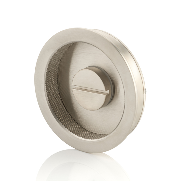 Round solid brass recessed pull with privacy turn/release & diamond knurl