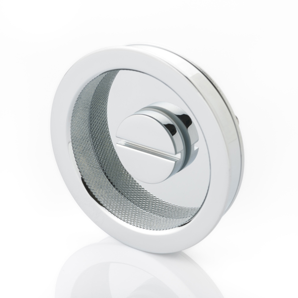 Round solid brass recessed pull with privacy turn/release & diamond knurl