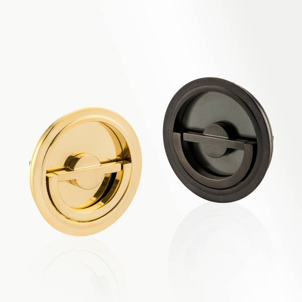 Solid brass sliding door round recessed pull