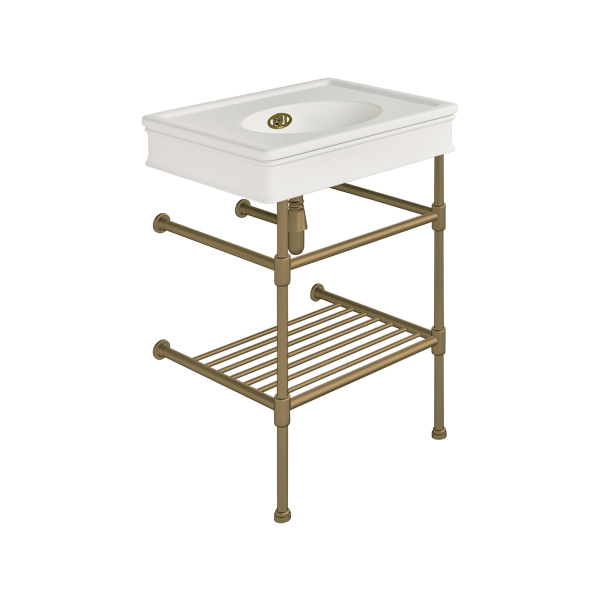 Lonsdale 650mm medium basin on basin stand with shelf