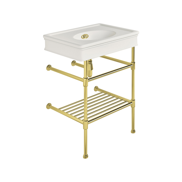 Lonsdale 650mm medium basin on basin stand with shelf