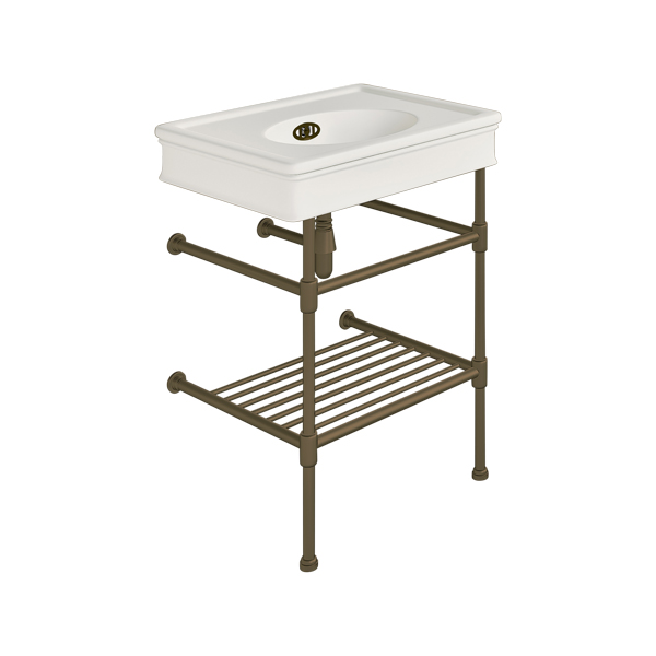 Lonsdale 650mm medium basin on basin stand with shelf