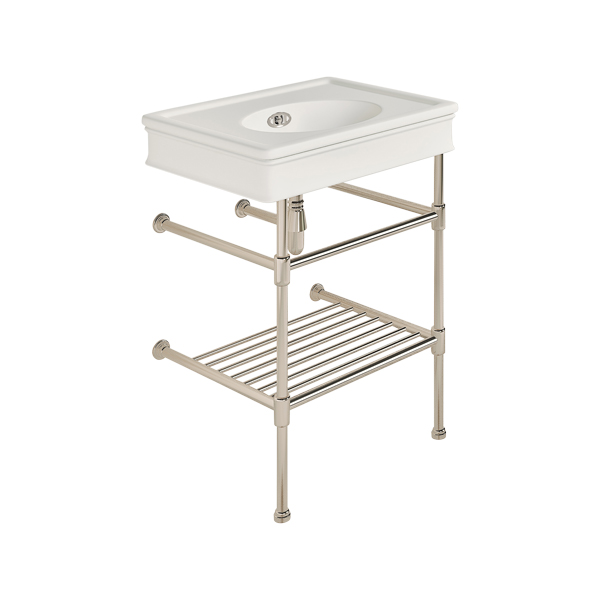 Lonsdale 650mm medium basin on basin stand with shelf