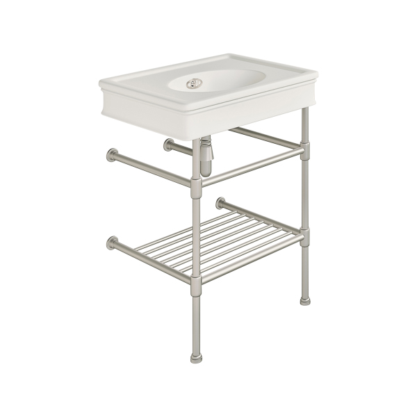 Lonsdale 650mm medium basin on basin stand with shelf