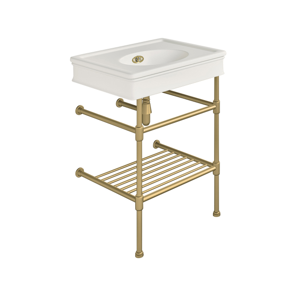 Lonsdale 650mm medium basin on basin stand with shelf