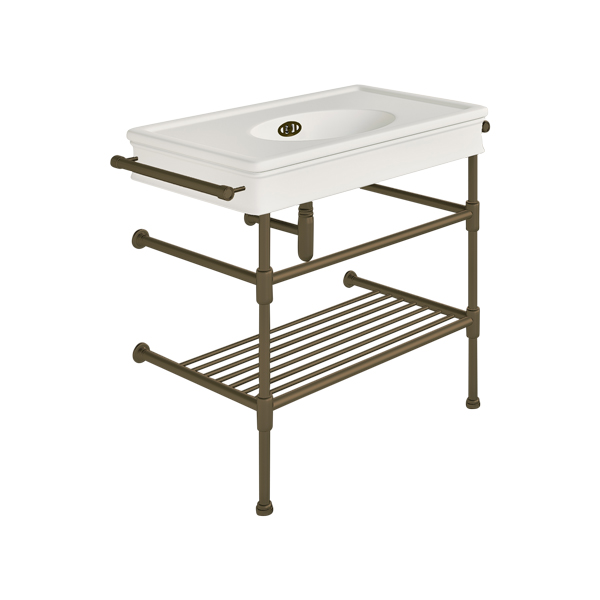 Lonsdale 860mm large basin with rail mount holes on basin stand with shelf