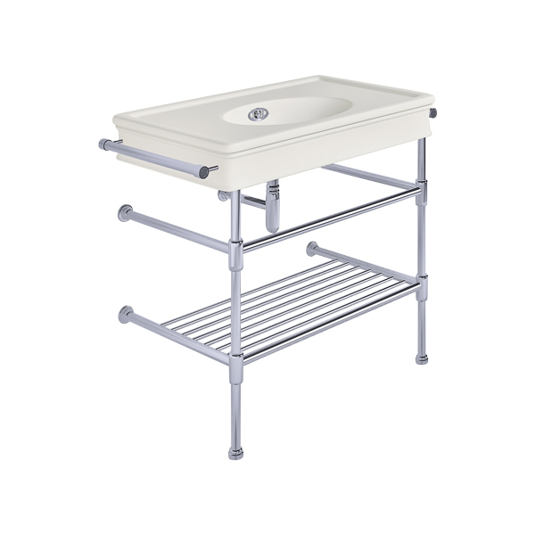 Lonsdale 860mm large basin with rail mount holes on basin stand with shelf