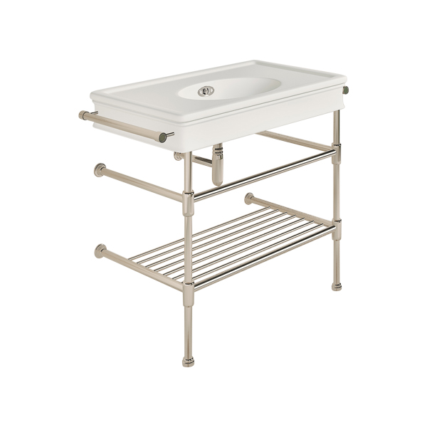 Lonsdale 860mm large basin with rail mount holes on basin stand with shelf