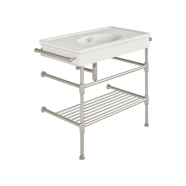 Lonsdale 860mm large basin with rail mount holes on basin stand with shelf