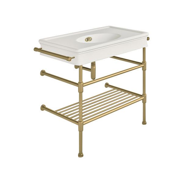 Lonsdale 860mm large basin with rail mount holes on basin stand with shelf