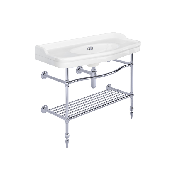 Paris 1020mm basin on basin stand with shelf. Zero, one or three tap holes.