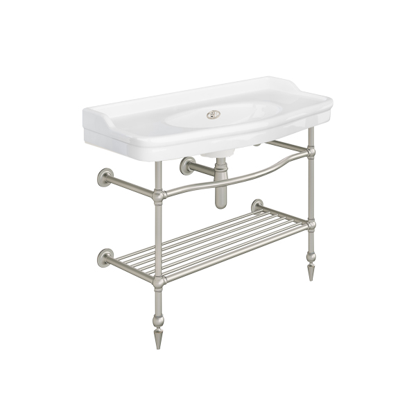 Paris 1020mm basin on basin stand with shelf. Zero, one or three tap holes.