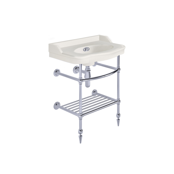 Paris 650mm basin on basin stand with shelf. Zero, one or three tap holes.