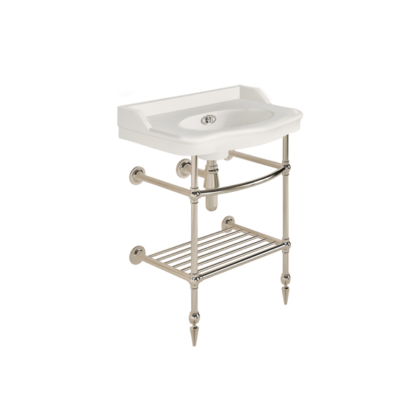 Paris 650mm basin on basin stand with shelf. Zero, one or three tap holes.