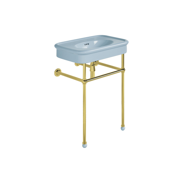 Rockwell 610mm Powder Blue basin on Basin Stand. Zero, one or three tap holes.