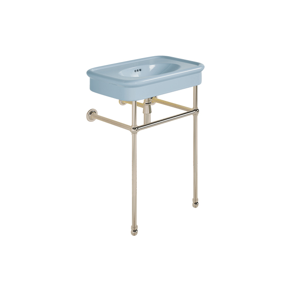 Rockwell 610mm Powder Blue basin on Basin Stand. Zero, one or three tap holes.