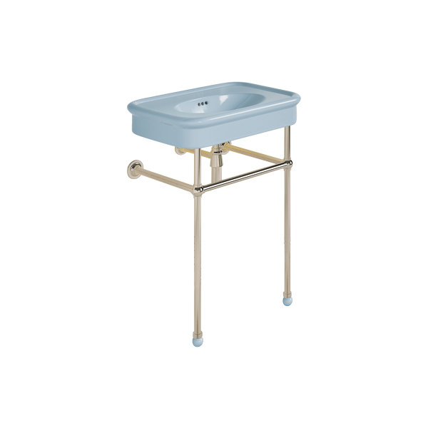 Rockwell 610mm Powder Blue basin on Basin Stand. Zero, one or three tap holes.