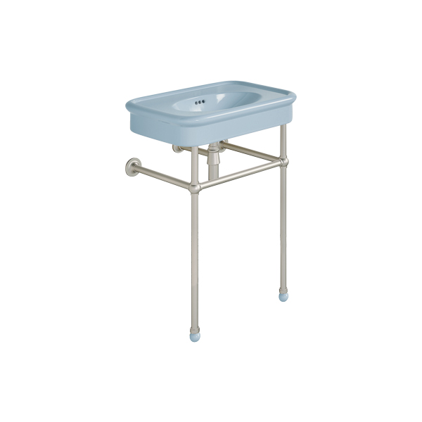 Rockwell 610mm Powder Blue basin on Basin Stand. Zero, one or three tap holes.