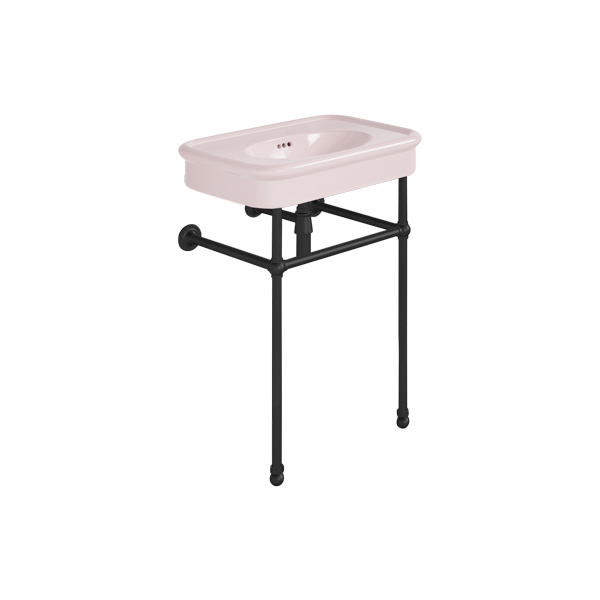 Rockwell 610mm Pale Pink basin on basin stand. Zero, one or three tap holes.