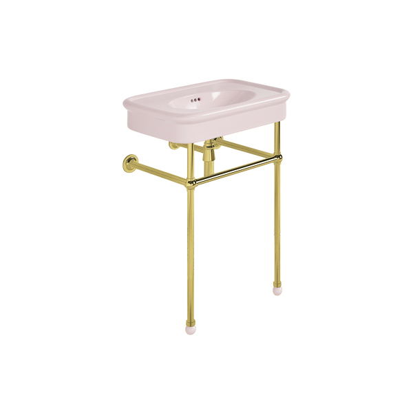 Rockwell 610mm Pale Pink basin on basin stand. Zero, one or three tap holes.