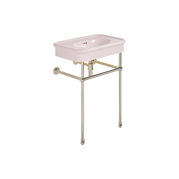 Rockwell 610mm Pale Pink basin on basin stand. Zero, one or three tap holes.