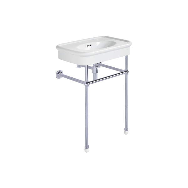 Rockwell 610mm White basin on basin stand. Zero, one or three tap holes.
