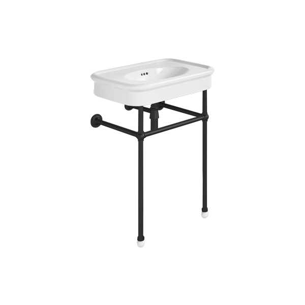 Rockwell 610mm White basin on basin stand. Zero, one or three tap holes.