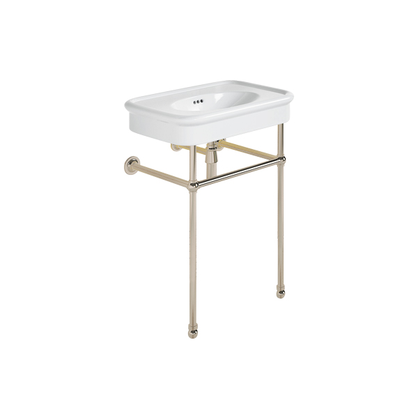 Rockwell 610mm White basin on basin stand. Zero, one or three tap holes.