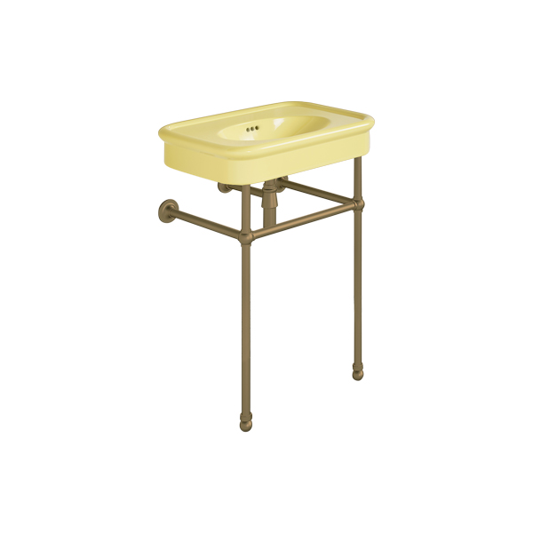 Rockwell 610mm Sherbet Yellow basin on basin stand. Zero, one or three tap holes.